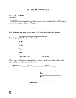 Louisiana Vehicle Bill Of Sale Form