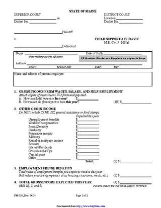 Maine Child Support Affidavit Form