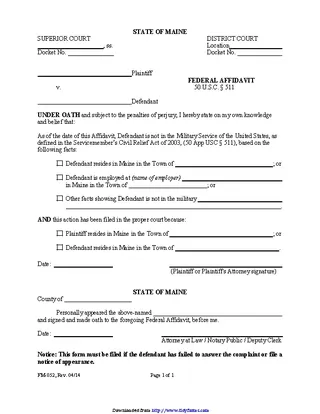 Maine Federal Affidavit Form