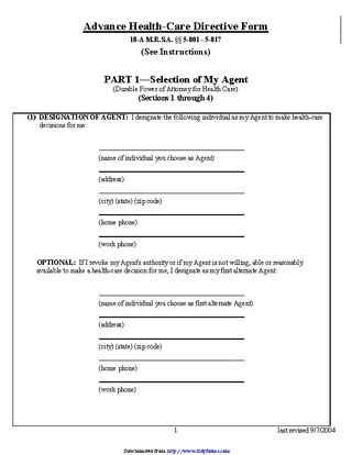 Maine Health Care Power Of Attorney Form 2