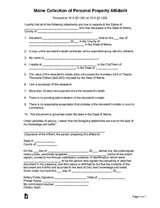 Maine Small Estate Affidavit Form