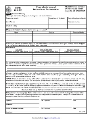 Maine Tax Power Of Attorney Form