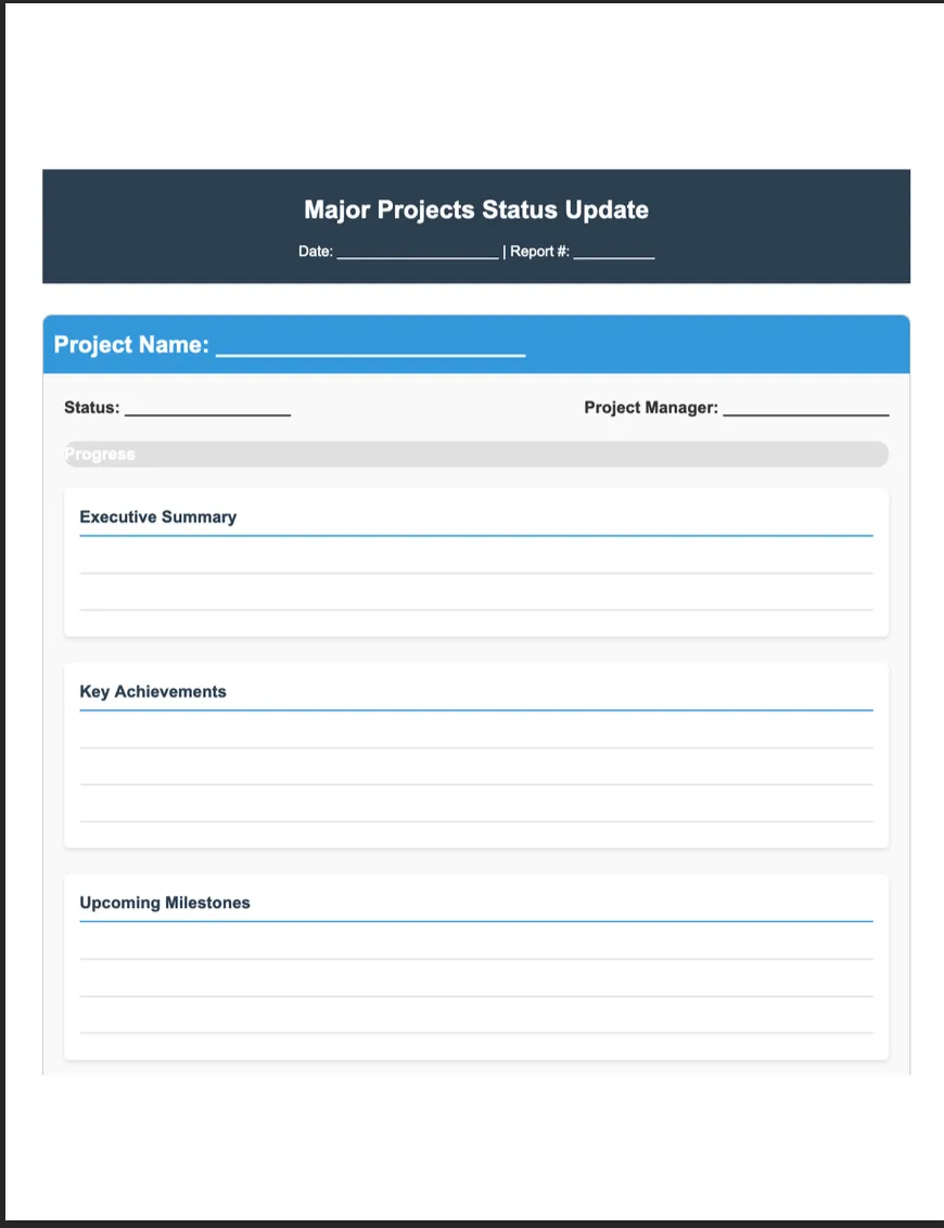 Major Projects Status Update Template1