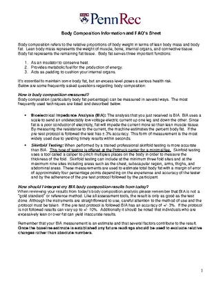 Male Body Fat Composition Fact Chart Sheet Sample