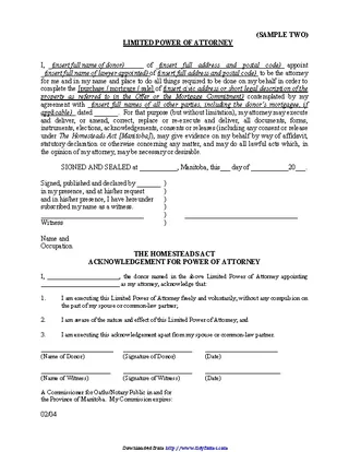 Manitoba Limited Power Of Attorney Form