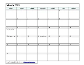 March 2019 Calendar 2