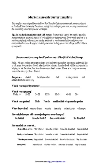 Market Research Survey Sample For Food