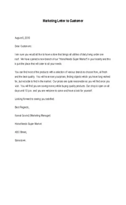 Marketing Letter To Customer