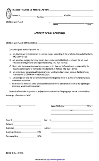 Maryland Affidavit Of Bail Bondsman