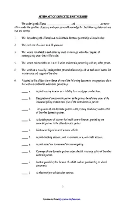 Maryland Affidavit Of Domestic Partnership