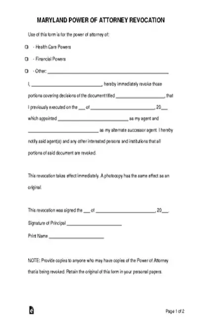 Maryland Power Of Attorney Revocation Form