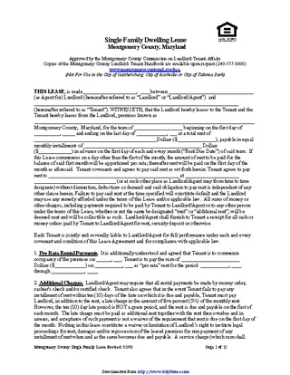 Maryland Single Family Dwelling Lease Form