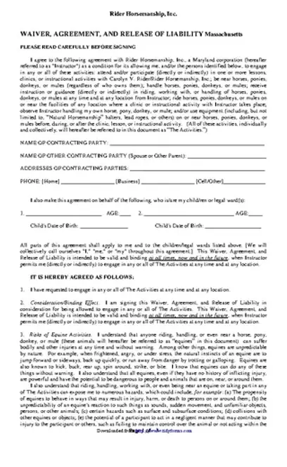 Massachusetts Liability Release Form 2