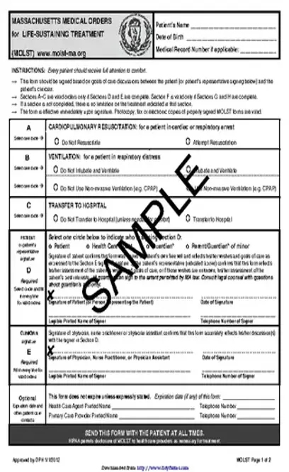 Massachusetts Medical Orders For Life Sustaining Treatment Molst Form