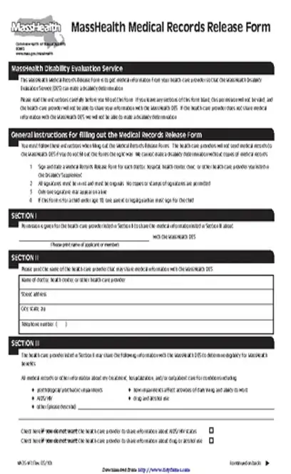 Massachusetts Medical Records Release Form 1