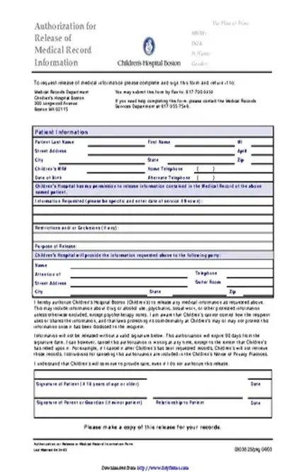 Massachusetts Medical Records Release Form 3