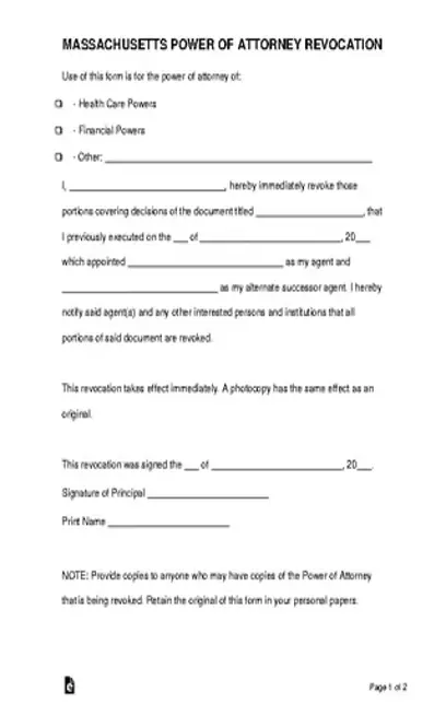 Massachusetts Power Of Attorney Revocation Form