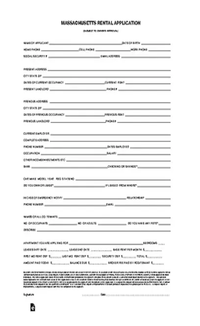 Massachusetts Rental Application Form