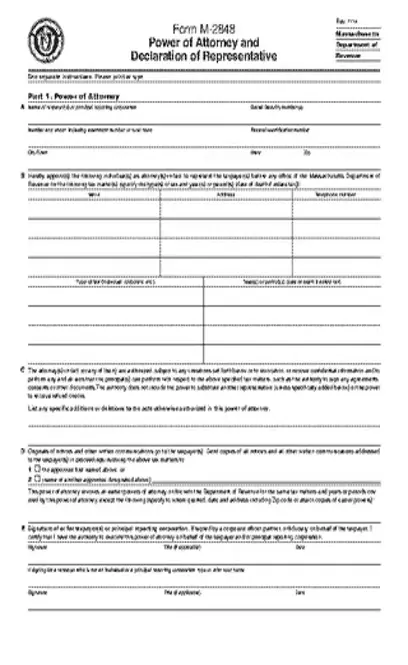 Massachusetts Tax Power Of Attorney Form M2848