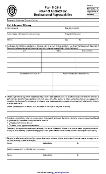 Massachusetts Tax Power Of Attorney Form