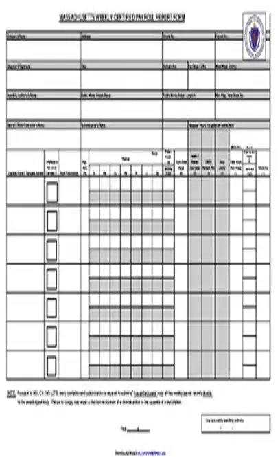 Massachusetts Weekly Certified Payroll Report Form