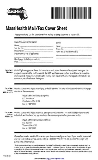 Masshealth Mail Fax Cover Sheet