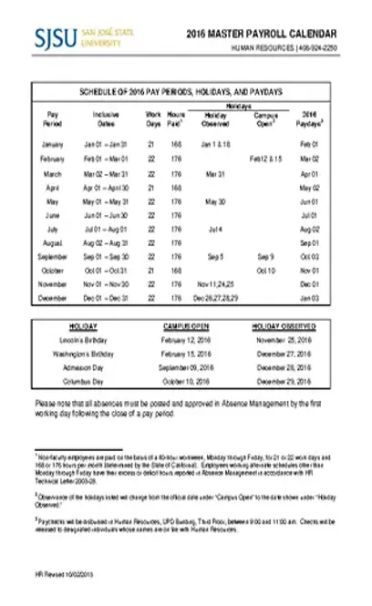 Master Payroll Calendar Template
