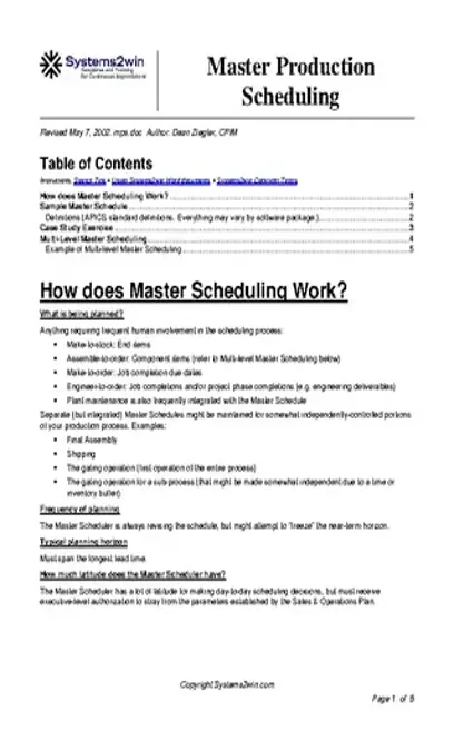 Master Production Schedule Template