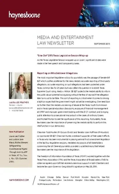 Media And Entertainment Law Newsletter