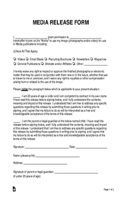 Media Release Form Template