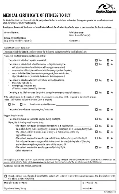 Medical Certificate Of Fitness For Air Travel