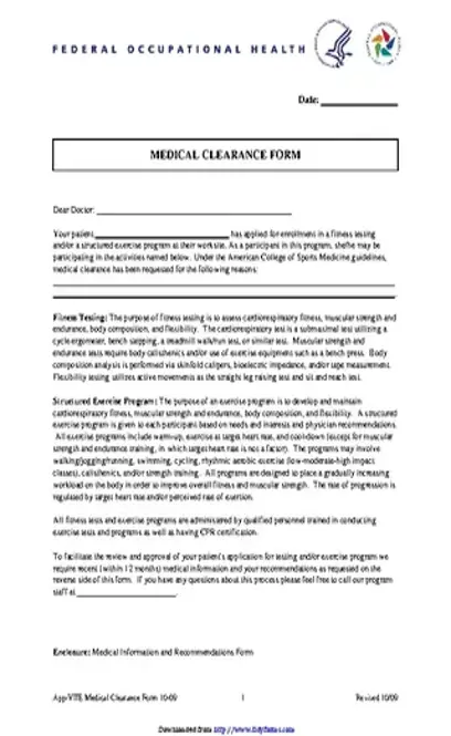 Medical Clearance Form 1