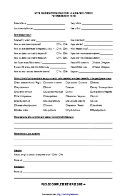 Medical History Form 1