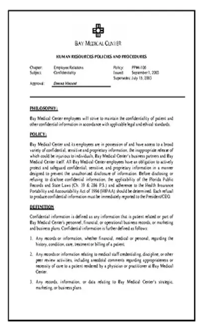 Medical Treatment Human Resources Confidentiality Agreement Sample