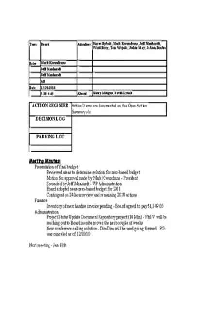 Meeting Decision Log Template