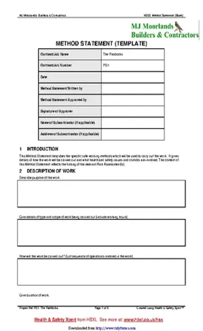 Method Statement Template 2