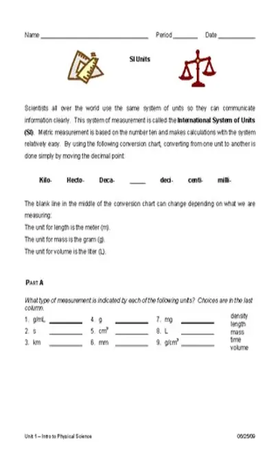 Metric System Conversion Chart Worksheet Example