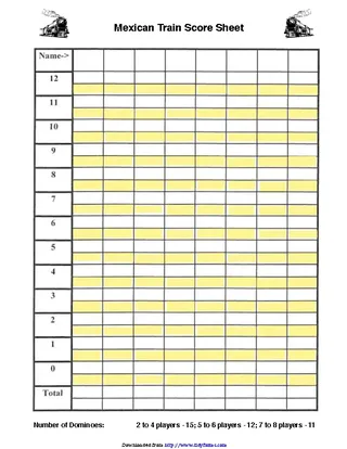 Mexican Train Score Sheet 1