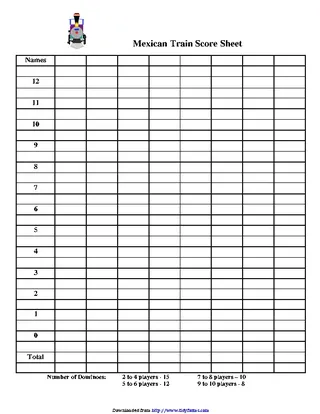 Mexican Train Score Sheet 2