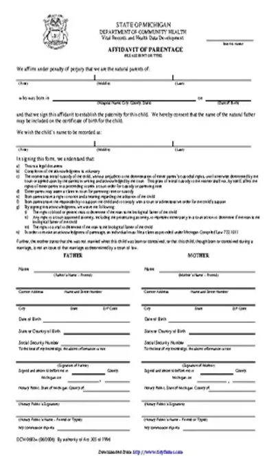 Michigan Affidavit Of Parentage