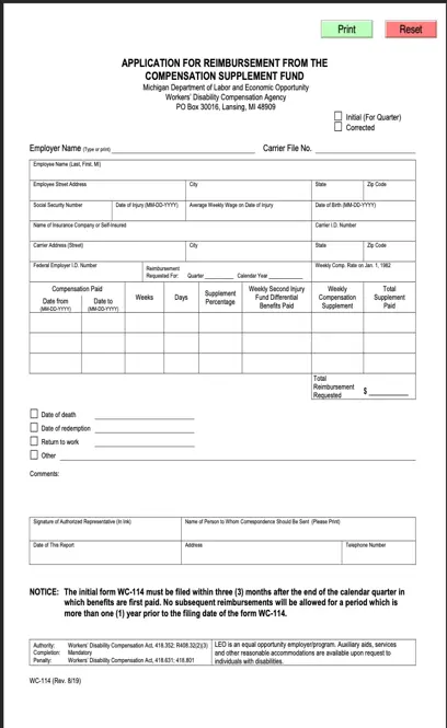 Michigan Application For Reimbursement From The Compensation Supplement Fund