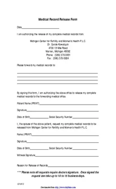 Michigan Medical Records Release Form 2