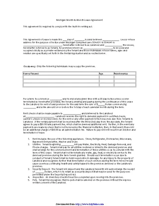 Michigan Month To Month Lease