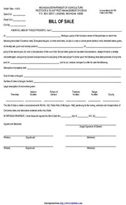 Michigan Plant Bill Of Sale Form