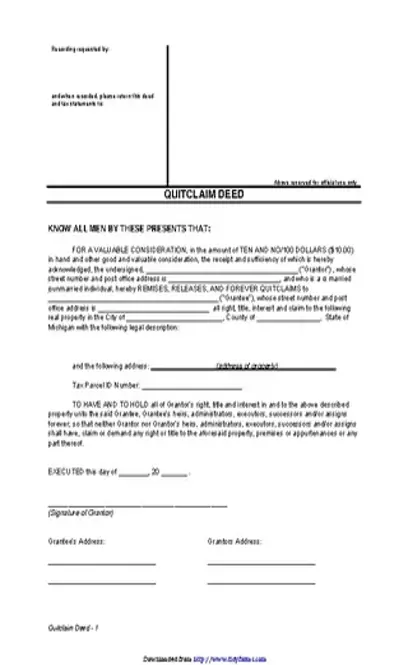 Michigan Quitclaim Deed Form 3