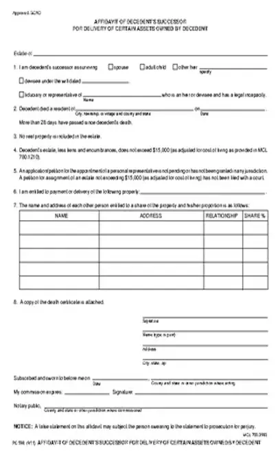 Michigan Small Estate Affidavit Form