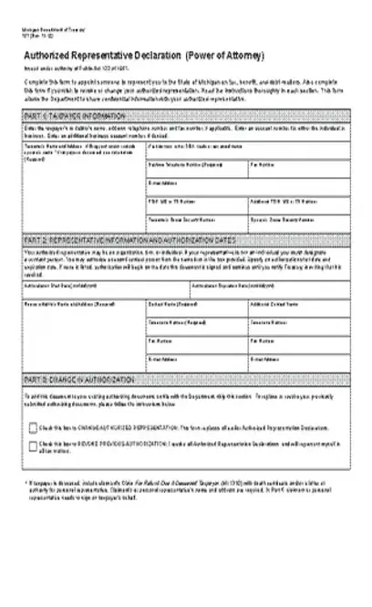 Michigan Tax Power Of Attorney Form 151