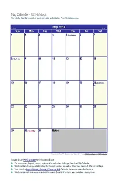 Microsoft Calendar Template