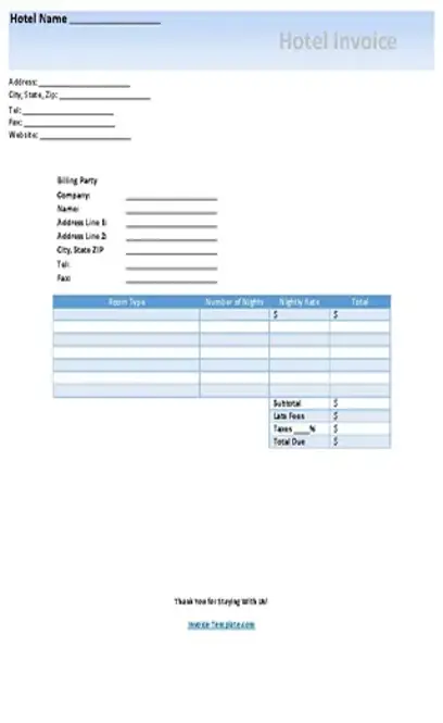 Microsoft Hotel Invoice Free Pdf Format Template