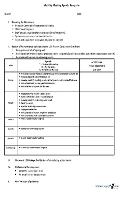 Microsoft Monthly Meeting Agenda Template